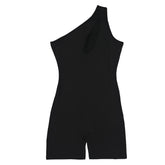 Solid Color Tight Diagonal Collar Knitted Jumpsuit